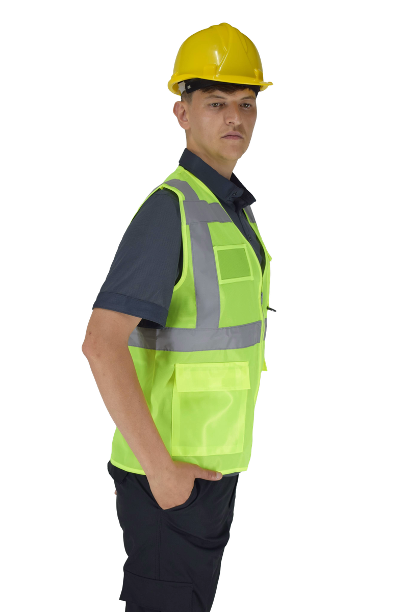 Erkek sarı ikaz yeleği ve sarı kask
